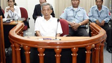 former Khmer Rouge prison chief Kaing Guek Eav, alias Duch, on trial for war crimes 