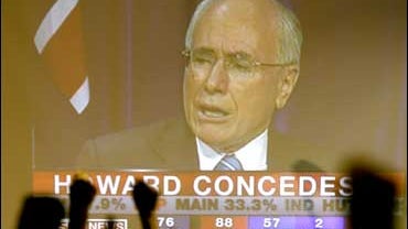 Labor supporters react to televised concession speech by outgoing Conservative prime minister John Howard 