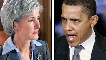 Kansas Gov. Kathleen Sebelius and Democratic presidential hopeful, Sen. Barack Obama, D-Ill., 