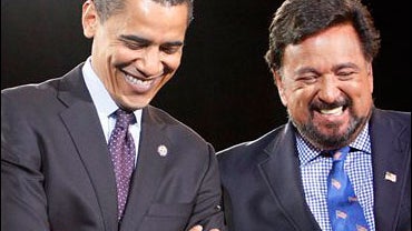 Democratic presidential hopeful Sen. Barack Obama D-Ill., right walks out with New Mexico Gov. Bill Richardson 