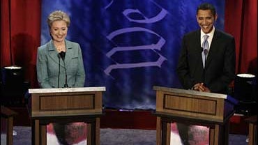 Democratic presidential hopefuls Sen. Hillary Rodham Clinton and Sen. Barack Obama 