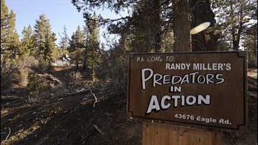 A sign is seen at the entry to the Predators in Action compound 