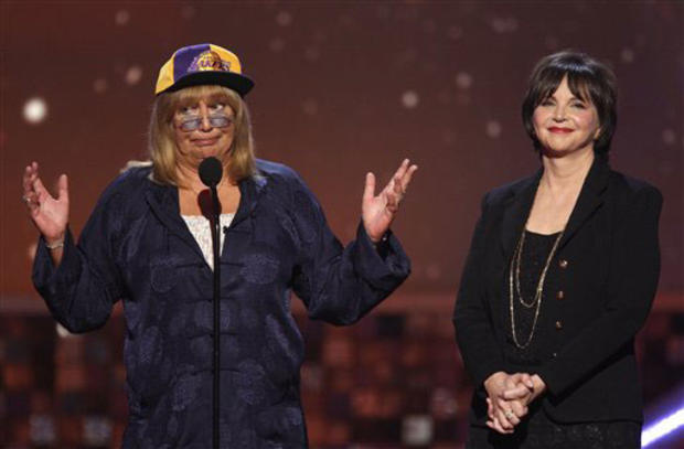 Actresses Penny Marshall, left, and Cindy Williams present the legend award on stage at the TV Land Awards on Sunday June 8, 2008 in Santa Monica, Calif. 