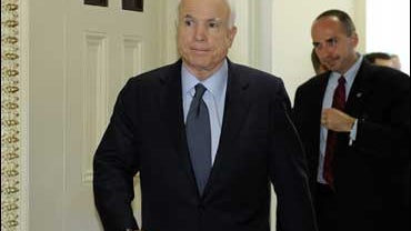 Republican presidential candidate Sen. John McCain leaves a meeting on Capitol Hill in Washington 