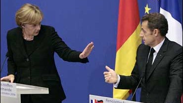 German Chancellor Angela Merkel and French President Nicolas Sarkozy 