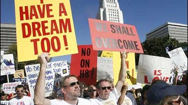 Demonstrators turn out for marriage equality at Los Angeles City Hall 