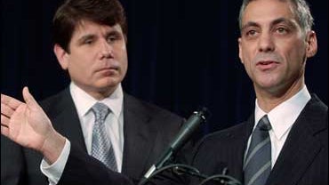 Rep. Rahm Emanuel, right and Gov. Rod Blagojevich 