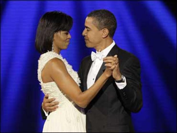 President Barack Obama and Michelle Obama dance together at the Neighborhood Inaugural Ball in Washington 