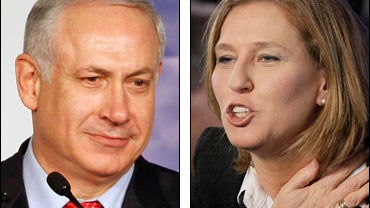 Likud Party leader Benjamin Netanyahu and Israel's Foreign Minister and Kadima Party leader Tzipi Livni 