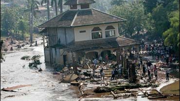 A damaged mosque in Jakarta after dam burst 