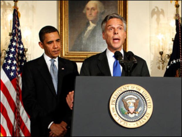 President Barack Obama announces the nomination of Utah Governor Jon Huntsman to U.S. Ambassador to China in the Diplomatic Room at the White House, Saturday, May 16, 2009, in Washington. 