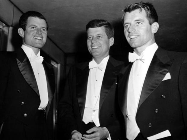 Edward Kennedy, left, then a student at the University of Virginia, attends the 1958 Gridiron Club dinner in Washington, D.C., with brothers John F. Kennedy, then a senator from Massachusetts and Robert F. Kennedy, then chief counsel to the Senate Rackets 