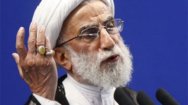 Top Iranian cleric Ayatollah Ahmad Jannati, delivers a sermon during Friday prayers at the Tehran University campus, in Tehran, Iran, Friday, July 3, 2009. 