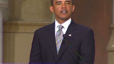 President Barack Obama delivers the eulogy for Sen. Edward Kennedy, Aug. 29, 2009. 