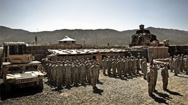Paratroopers of the U.S. Army's 3rd Battalion, 509th Infantry Regiment (Airborne), based at Fort Richardson, Alaska, receive their Combat Infantry Badges at the award ceremony in Zerok in East Paktika province in Afghanistan, Saturday, Sept. 12, 2009. 