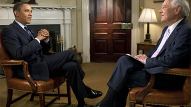 President Barack Obama with "Face the Nation" host Bob Schieffer for an interview broadcast Sunday, September 20, 2009. 