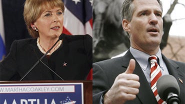 Massachusetts Attorney General Martha Coakley (left) and Massachusetts State Senator Scott Brown campaign for the U.S. Senate seat left empty by the death of Sen. Edward M. Kennedy. 
