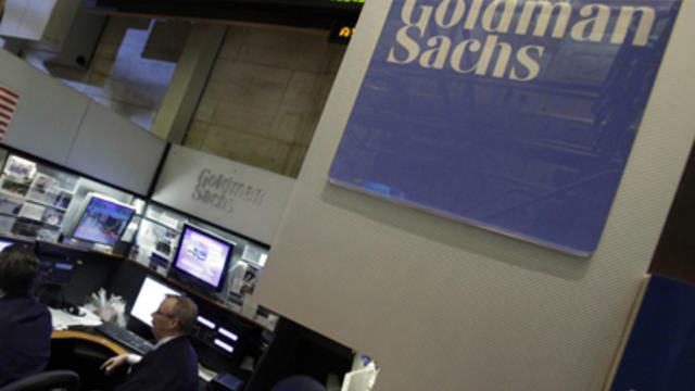 Traders work in the Goldman Sachs booth on the floor of the New York Stock Exchange Monday, April 19, 2010. 