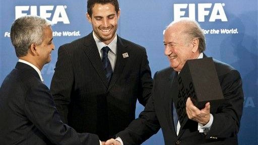 Sunil Gulati, Carlos Bocanegra, Joseph Blatter 