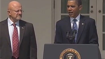 President Barack Obama nominates James Clapper, the Pentagon's top intelligence official and a retired Air Force three-star general, to oversee the nation's 16 spy agencies as national intelligence director, in a White House Rose Garden ceremony Saturday, 