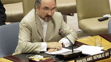 Iran's Ambassador Mohammad Khazaee speaks after a vote sanctioning his country during a session of the United Nations Security Council, Wednesday, June 9, 2010. (AP Photo/Richard Drew) 
