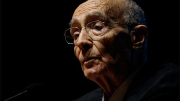 Portuguese author Jose Saramago during the presentation his new book "Cain" Friday, Oct. 30, 2009, in Lisbon. 