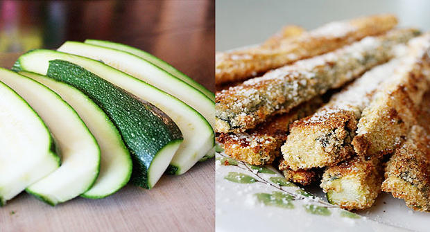 Healthy baked zucchini sticks by food blogger Aggie Goodman. 