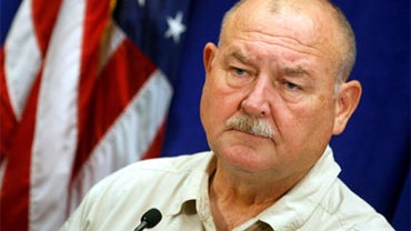 Admiral Thad Allen, National Incident Commander briefs the media on the progess of tests on the Oil Spill Containment Cap on July 15, 2010 in New Orleans, Louisiana. BP is testing a new oil cap, and is temporarily allowing oil to leak from a second pipe a 