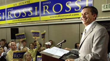 Republican senatorial candidate Dino Rossi talks to supporters and reporters, Tuesday, Aug. 17, 2010, in Bellevue, Wash., on Washington state's primary election day. (AP Photo/Ted S. Warren) 