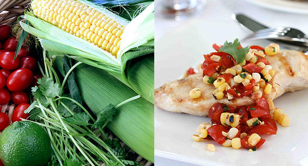 Grilled chicken with smoky corn and tomato salsa by food blogger Dara Michalski, the "Cookin' Canuck." 