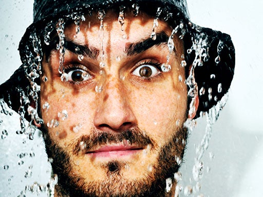 wet man, rain, shower, generic, stock 