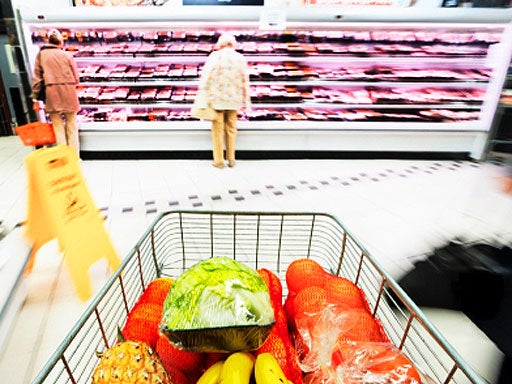 shopping cart, meat, grocery store, super market, shop, groceries, stock, generic 