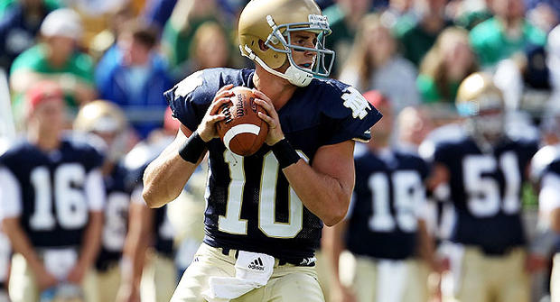 Notre Dame quarterback Dayne Crist plays against the Purdue Boilermakers Sept. 4, 2010 in South Bend, Indiana. 