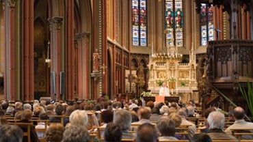 Full church, with Roman Catholic service. 