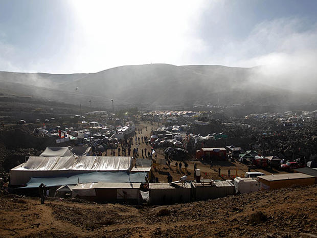 The  camp where relatives of miners stay is seen shortly after the drill reached the trapped miners at San Jose mine, near Copiapo, Chile, Saturday, Oct. 9, 2010. The announcement, after more than two months of efforts, prompted cheers, tears and the ring 