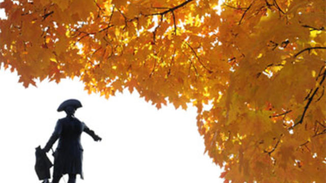 A maple tree is ablaze in fall color near a statue in Lafayette Park across from the White House on October 26, 2009 in Washington. 
