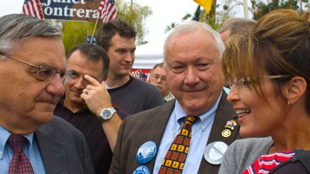 Maricopa County Sheriff Joe Arpaio and Ex-Governor Sarah Palin at Tea Party Rally in Arizona October 22, 2010 