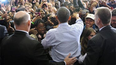 President Barack Obama greets supporters during a "Moving America Forward" rally in Philadelphia, Pennsylvania, on October 30, 2010. 