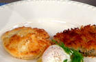 Chef Thomas Keller's holiday brunch of poached eggs, buttermilk biscuits and scallion potato cakes 