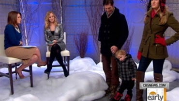 "Early Show" co-anchor Erica Hill, far left, with style contributor Katrina Szish, next to Hill, and models wearing some of the winter outerwear Szish was spotlighting 