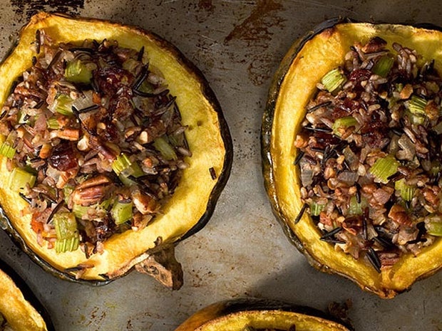 acorn squash with wild rice stuffing, thanksgiving, food, recipe, healthy, 4x3 