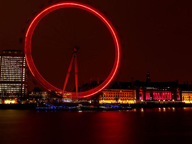 The London Eye turns (RED) on World AIDS Day to support an AIDS Free Generation by 2015 on December 1, 2010 in London England. More than 80 iconic landmarks across 13 countries will join (RED) to promote awareness of the ongoing fight against the AIDS epi 