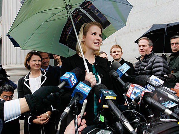 Elizabeth Smart addresses the media outside the federal court house Friday, Dec. 10 2010 in Salt Lake City. 