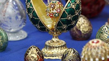 A close-up of some of the 354 counterfeit Faberge eggs originating from Russia seized by French customs agents at Roissy Airport on Nov. 15, in Roissy, north of Paris, Tuesday, Dec. 14, 2010. French customs agents uncovered a nest of 354 bejeweled eggs on 