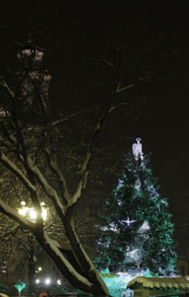 The Christmas Tree at the Rotuses square in Kaunas, Lithuania, Wednesday, Dec. 15, 2010. (AP Photo/Mindaugas Kulbis) 