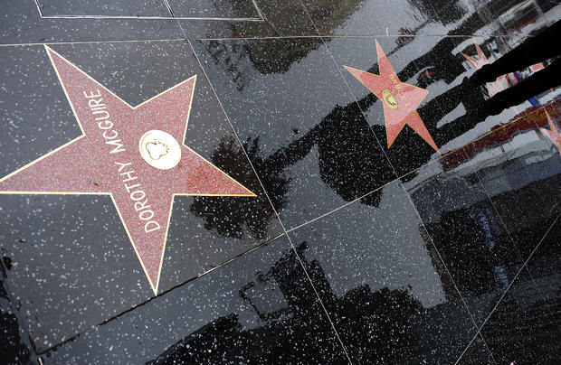 Rain soaks Hollywood Boulevard on Walk of Fame 