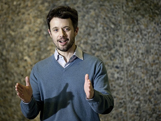 Danish Crown Prince Frederik gestures to show the size of his new born son and daughter, at Copenhagen Hospital, on January 8, 2011. Crown Princess Mary gave birth to twins on the morning of January 8, 2011 at Rigshospitalet in Copenhagen, the third and fourth children of Crown Prince Frederik and Crown Princess Mary. AFP PHOTO/SCANPIX/Keld Navntoft (Photo credit should read KELD NAVNTOFT/AFP/Getty Images) 