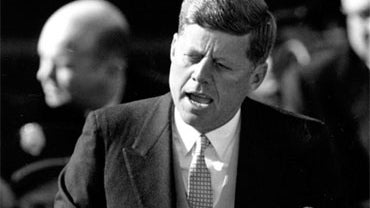 President John F. Kennedy gives his inaugural address kn Washington, D.C., January 20, 1961. 