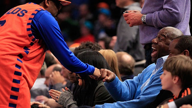 Spike Lee and Magic Johnson Jan. 27, 2011  at Madison Square Garden Knocks game 