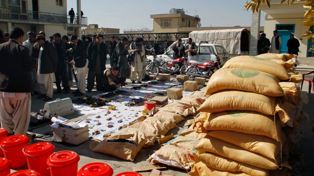 Confiscated Taliban drugs and weapons 